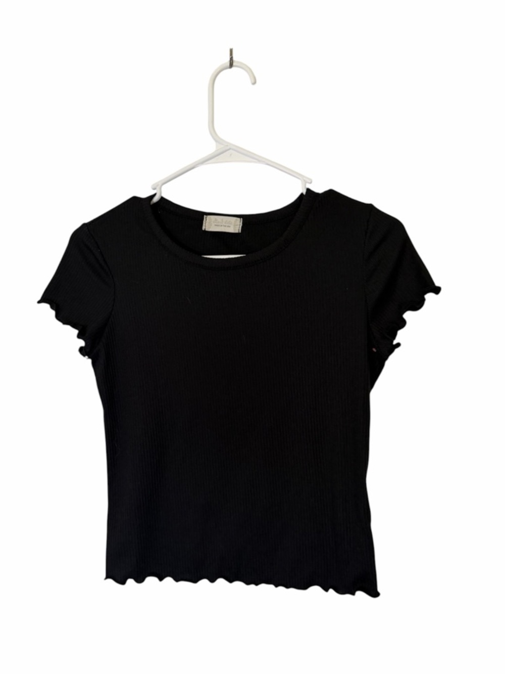 Altar'd State Black Ribbed Scalloped hem Shoulders Crew neck shirt